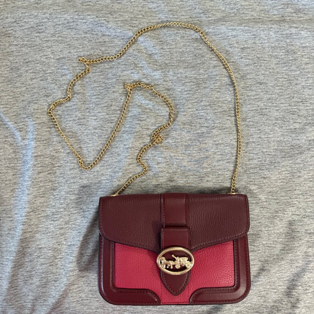 COACH GEORGIE Colorblock Mini Crossbody Pebbled Leather Oxblood/Wine